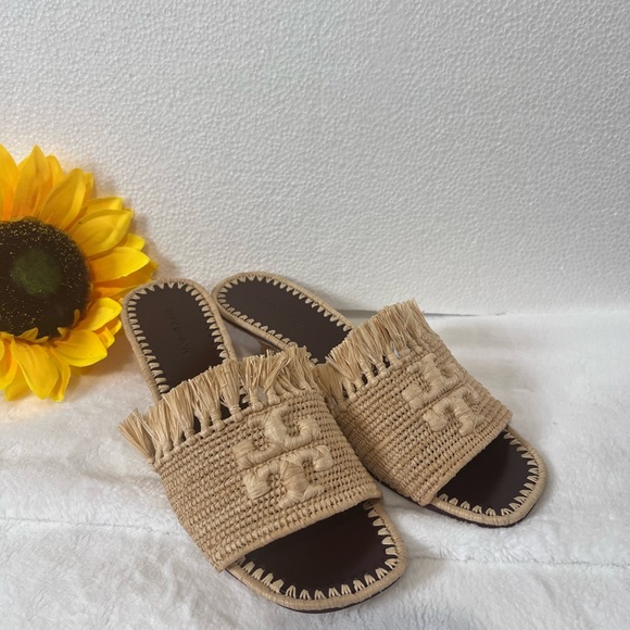 Tory Burch Eleanor Raffia Slide, Natural, Size 6.5 - Picture 4 of 8